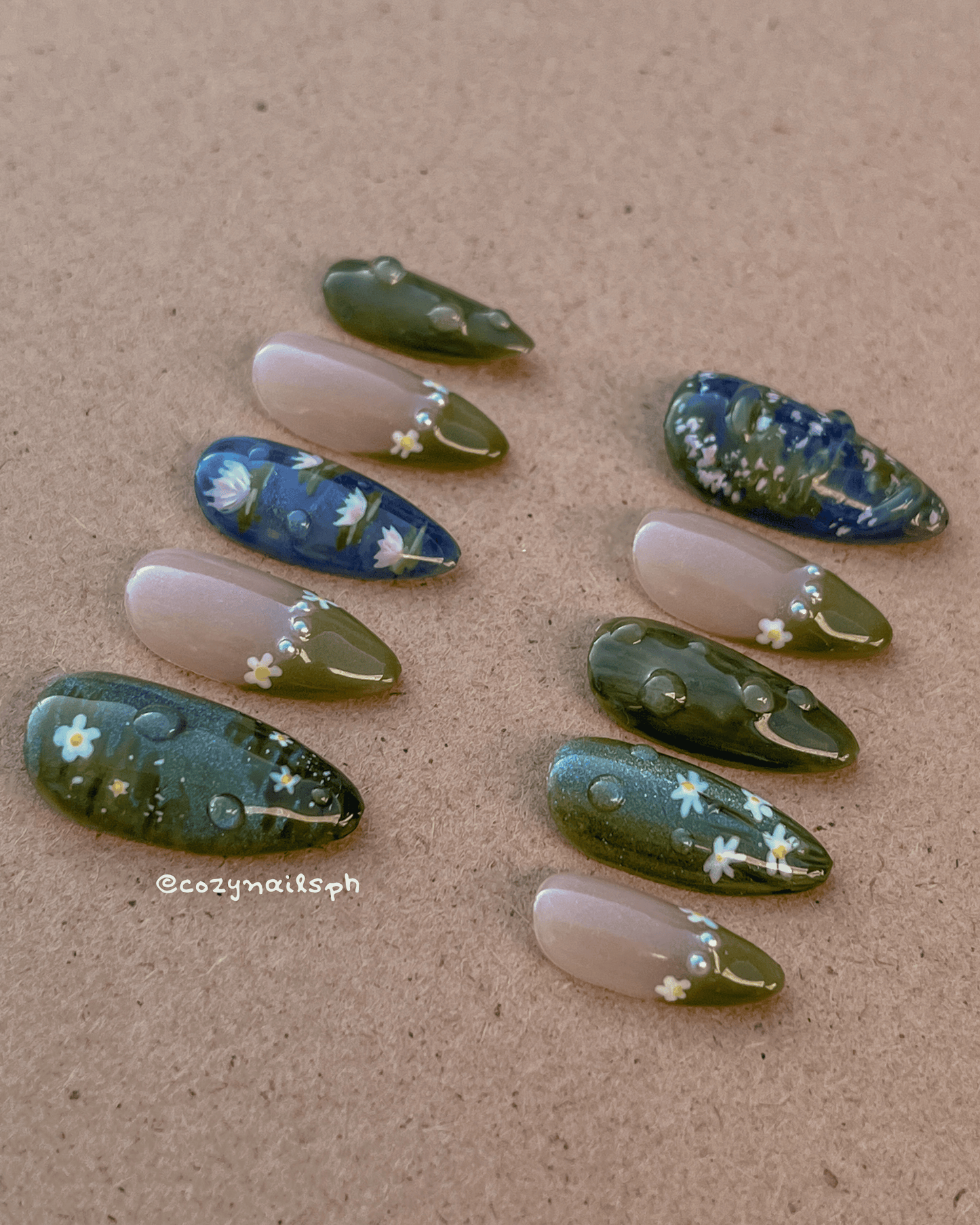 LILY - waterlilies, monet-inspired painting, rain and wet aesthetic press-ons