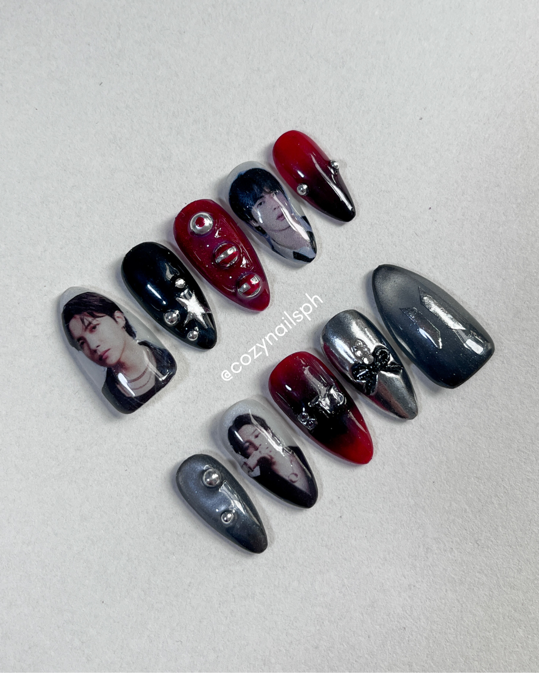 Crimson Army | Arirang BTS nails | Chrome nails | BTS KPOP nails by Cozynailsph