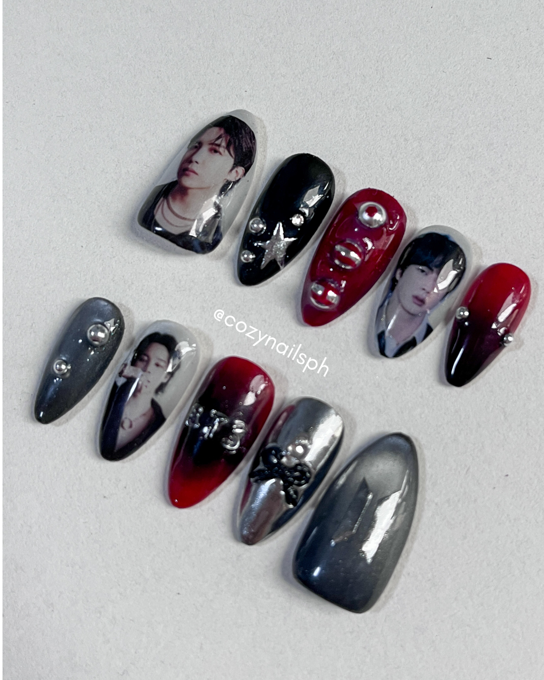 Crimson Army | Arirang BTS nails | Chrome nails | BTS KPOP nails by Cozynailsph