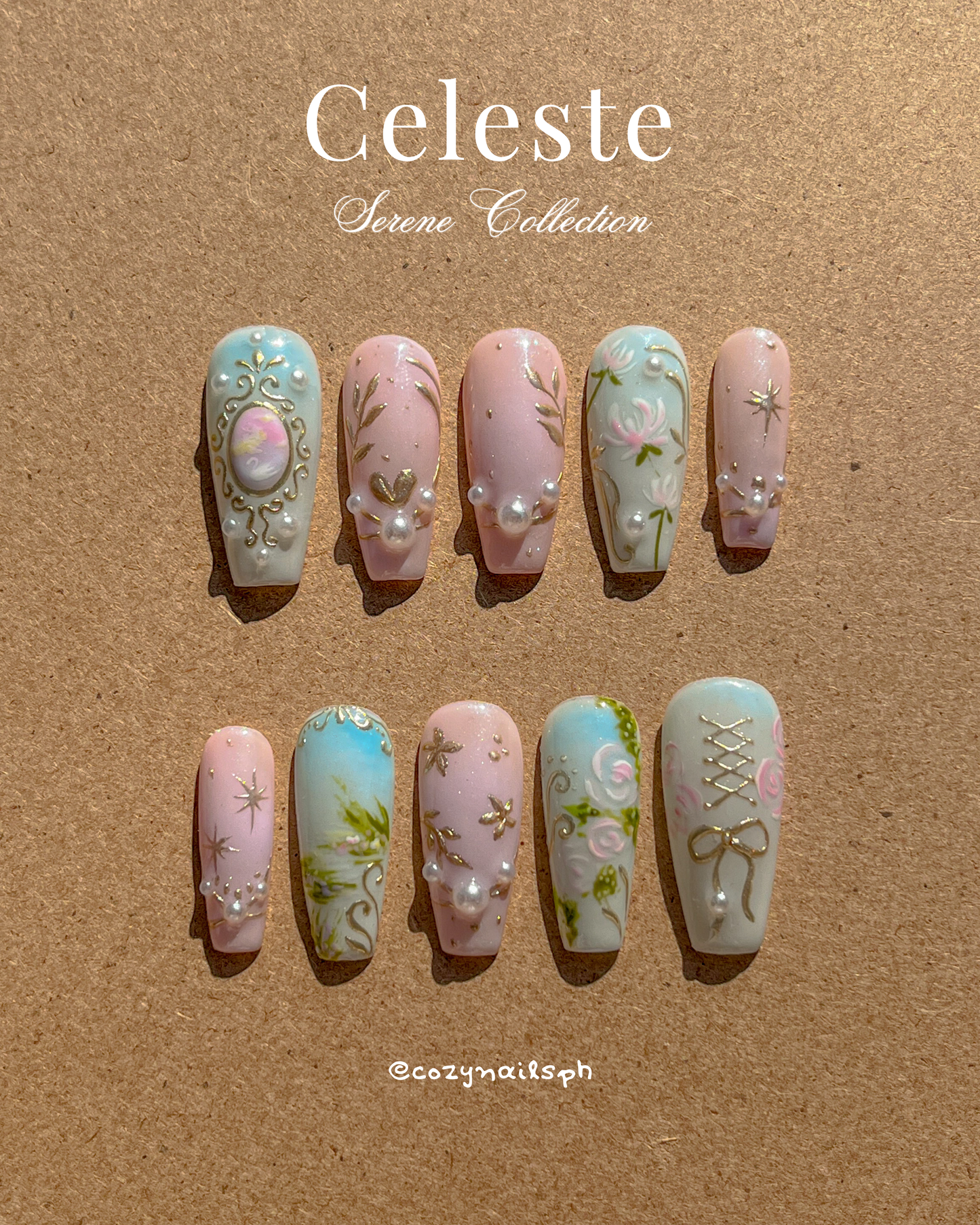 CELESTE- luxury, nature, and coquette press-ons 