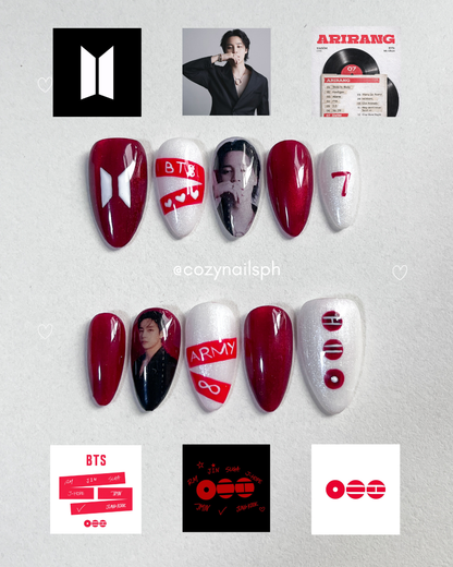 O Seven Army | Arirang BTS nails | Chrome nails | BTS KPOP nails by Cozynailsph (Copy) (Copy)
