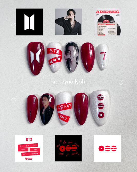 O Seven Army | Arirang BTS nails | Chrome nails | BTS KPOP nails by Cozynailsph (Copy) (Copy)
