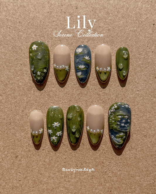 LILY - waterlilies, monet-inspired painting, rain and wet aesthetic press-ons