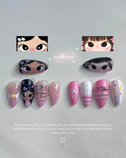 Doll nails | polka dots | bangle themed | laces nails by cozynailsph