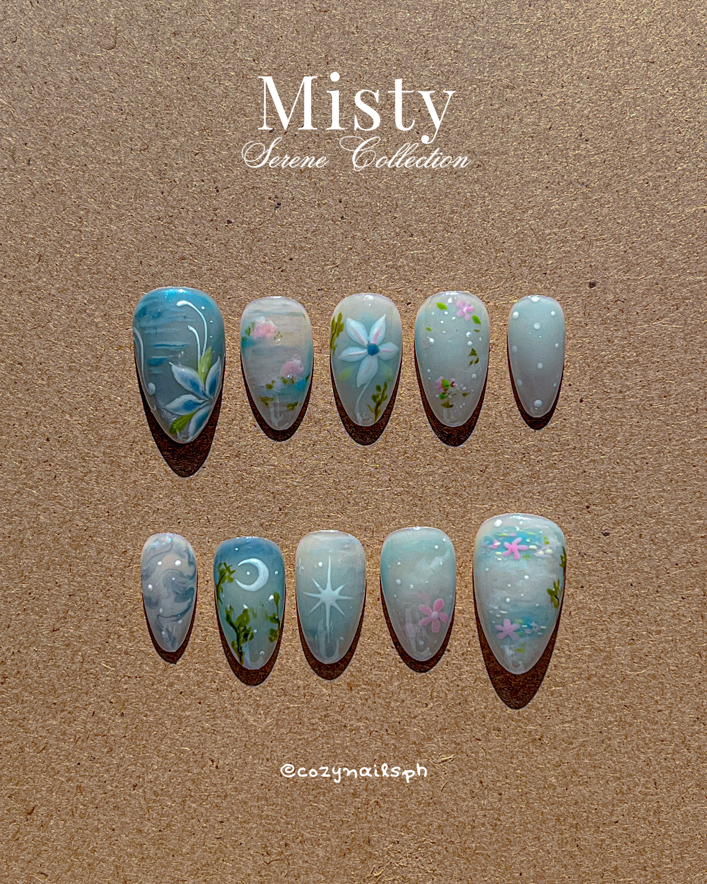MISTY - floral, soft nature, dreamy aesthetic press-ons