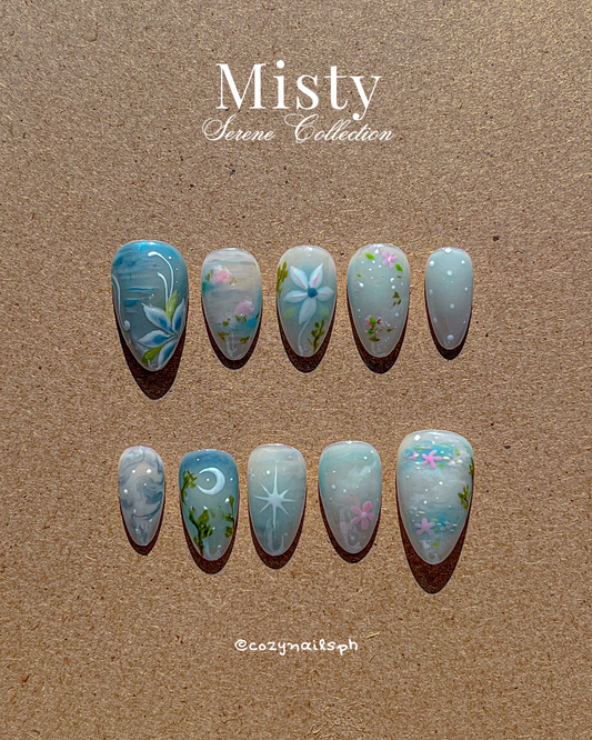MISTY - floral, soft nature, dreamy aesthetic press-ons