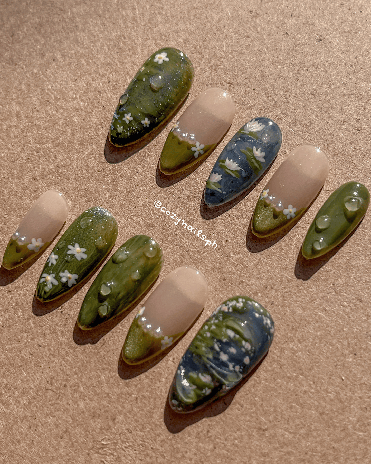 LILY - waterlilies, monet-inspired painting, rain and wet aesthetic press-ons