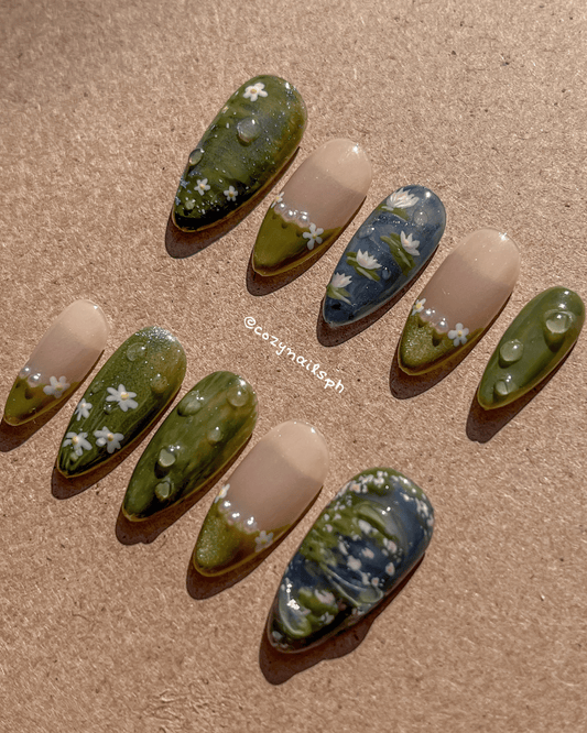 LILY - waterlilies, monet-inspired painting, rain and wet aesthetic press-ons