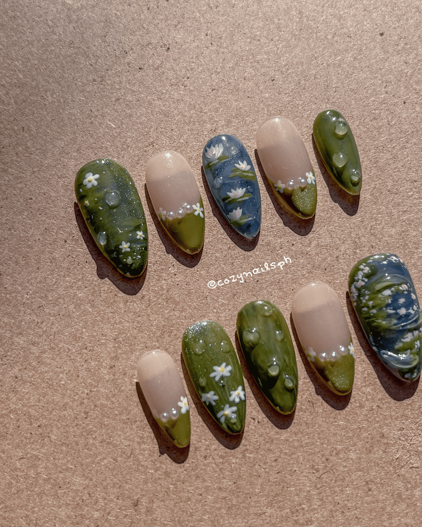 LILY - waterlilies, monet-inspired painting, rain and wet aesthetic press-ons