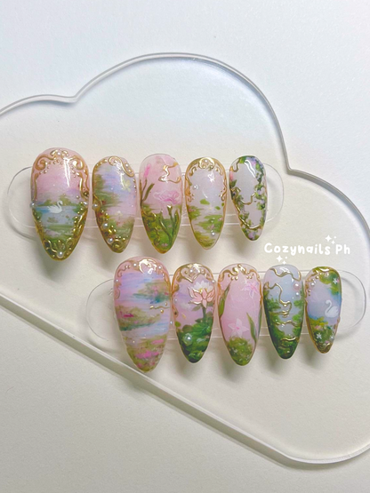 MONET Inspired- Lily, Lake, Swan, and classical press-ons
