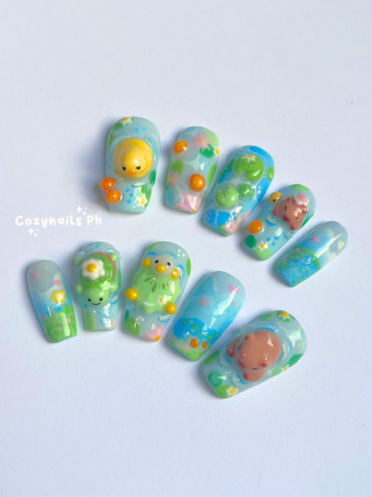 CAPYBARA - summer nails, capybara, turtle and duckling friends press-ons