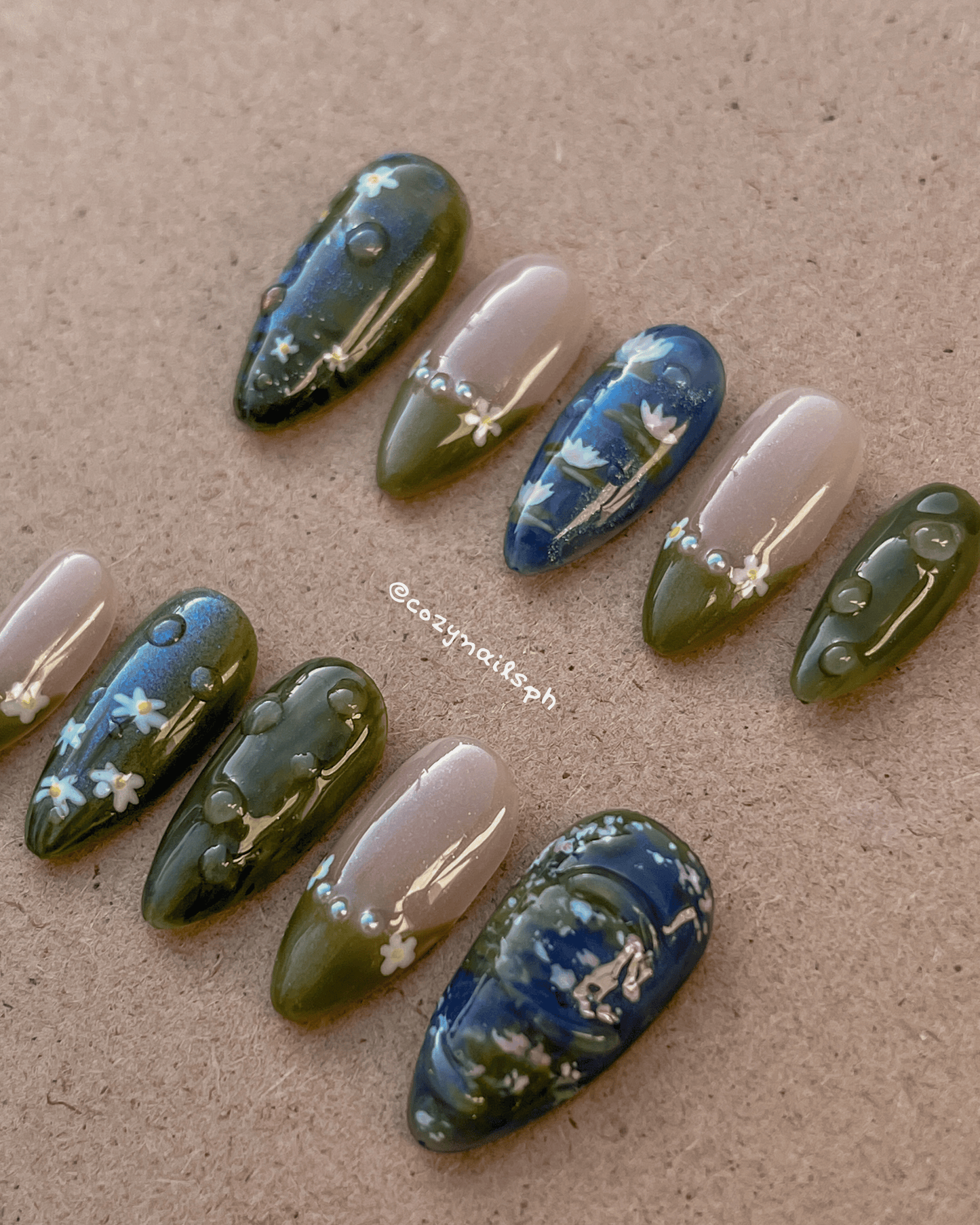 LILY - waterlilies, monet-inspired painting, rain and wet aesthetic press-ons