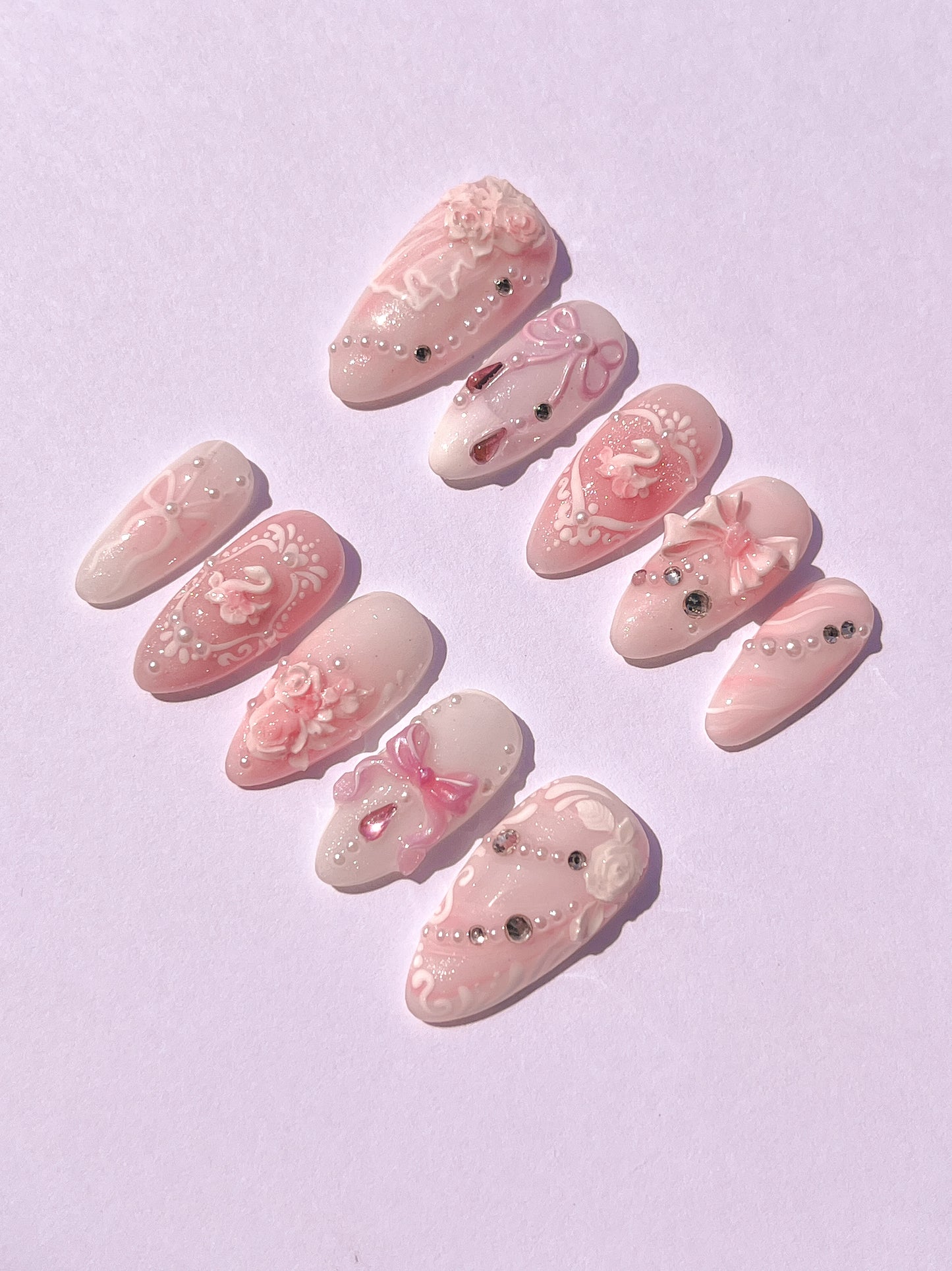 COQUETTE SWAN - elegant, feminine, coquette wedding themed press-on nails