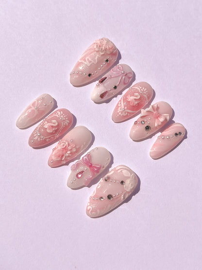 COQUETTE SWAN - elegant, feminine, coquette wedding themed press-on nails