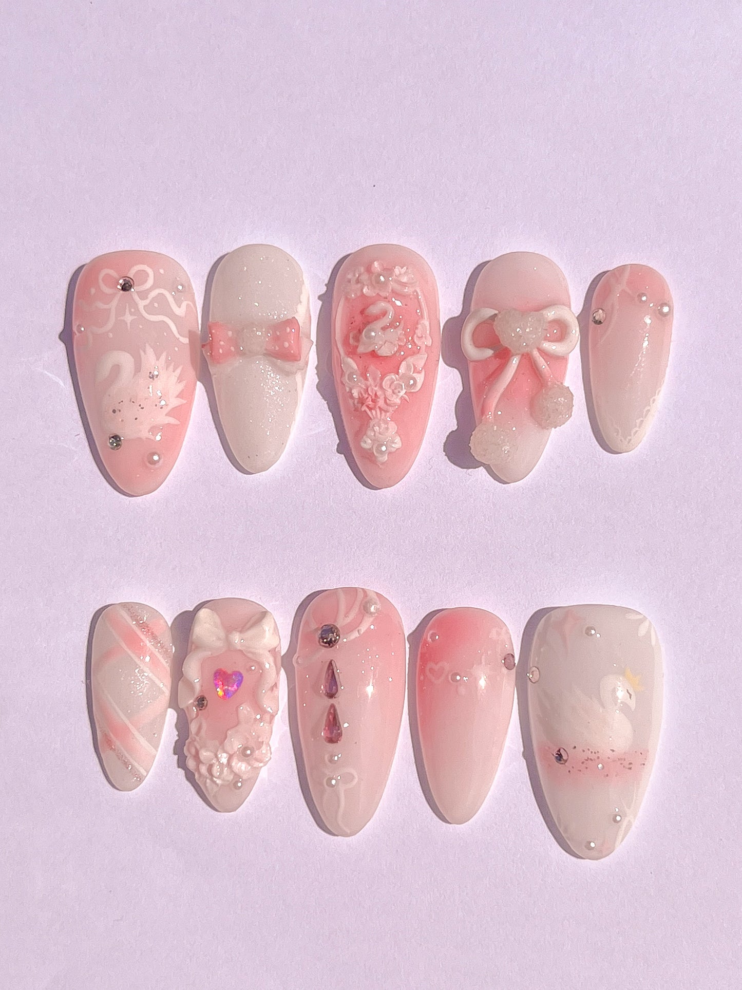 PINK SWAN - elegant, feminine, coquette themed press-on nails
