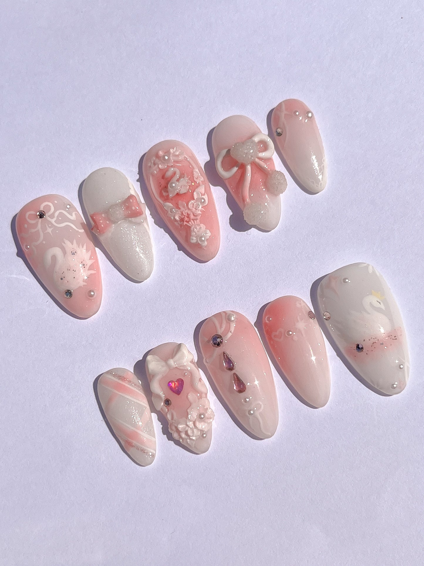 PINK SWAN - elegant, feminine, coquette themed press-on nails