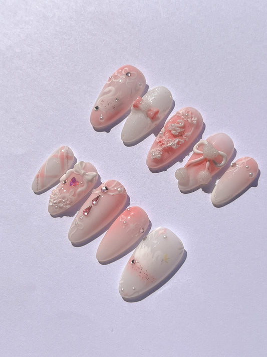 PINK SWAN - elegant, feminine, coquette themed press-on nails