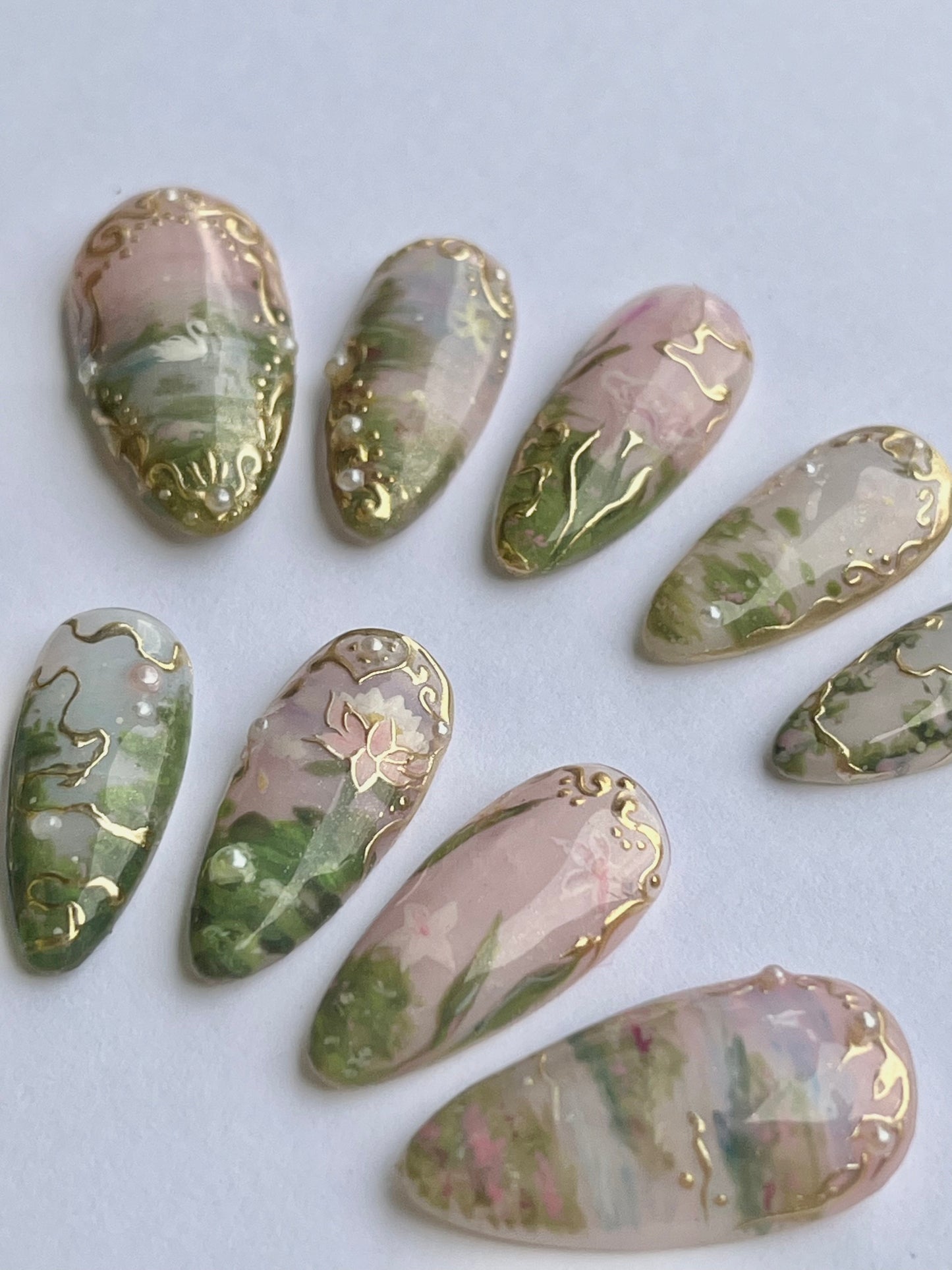 MONET Inspired- Lily, Lake, Swan, and classical press-ons