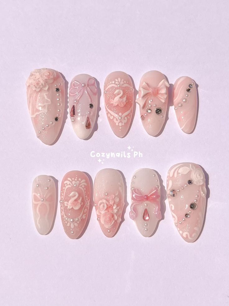 COQUETTE SWAN - elegant, feminine, coquette wedding themed press-on nails