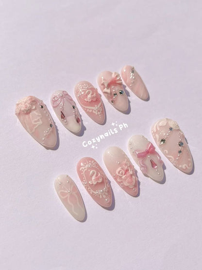 COQUETTE SWAN - elegant, feminine, coquette wedding themed press-on nails