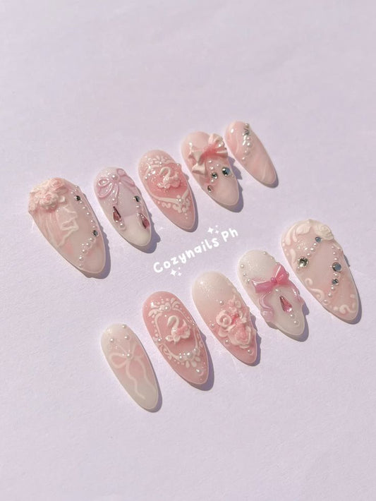 COQUETTE SWAN - elegant, feminine, coquette wedding themed press-on nails