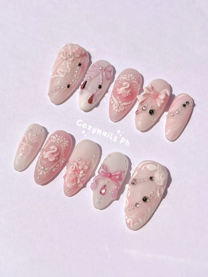 COQUETTE SWAN - elegant, feminine, coquette wedding themed press-on nails