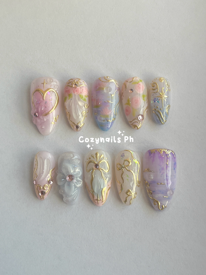 ORCHIDS GARDEN- romance, pink, flowers, and spring themed press-on nails