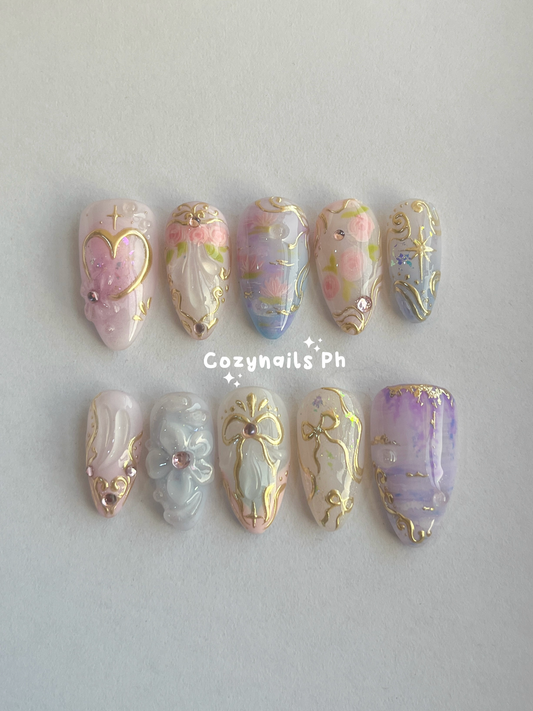 ORCHIDS GARDEN- romance, pink, flowers, and spring themed press-on nails