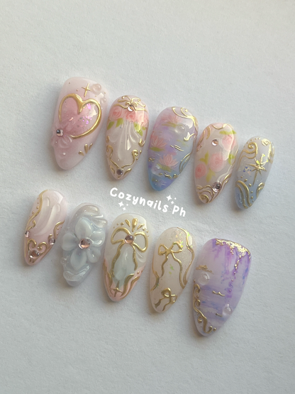 ORCHIDS GARDEN- romance, pink, flowers, and spring themed press-on nails