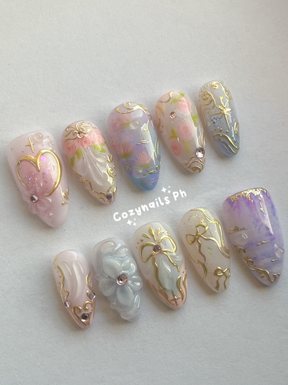 ORCHIDS GARDEN- romance, pink, flowers, and spring themed press-on nails