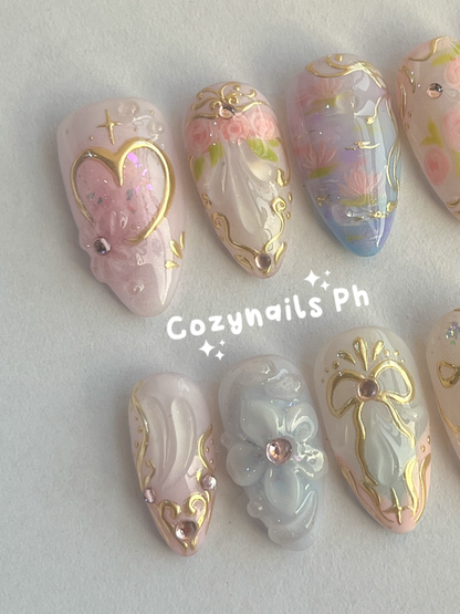 ORCHIDS GARDEN- romance, pink, flowers, and spring themed press-on nails