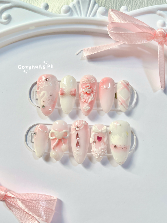 PINK SWAN - elegant, feminine, coquette themed press-on nails