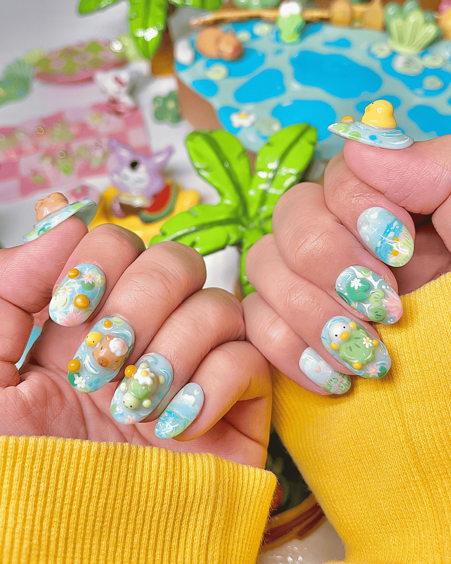 CAPYBARA - summer nails, capybara, turtle and duckling friends press-ons