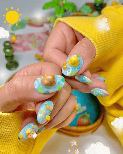 CAPYBARA - summer nails, capybara, turtle and duckling friends press-ons