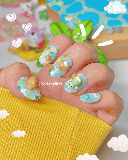 CAPYBARA - summer nails, capybara, turtle and duckling friends press-ons