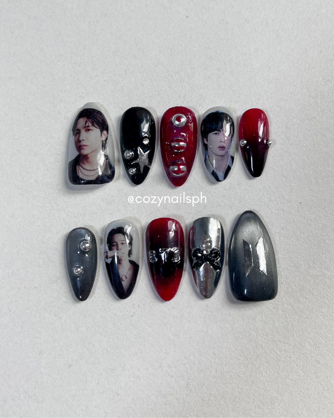 Crimson Army | Arirang BTS nails | Chrome nails | BTS KPOP nails by Cozynailsph