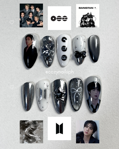 Midnight Army | Arirang BTS nails | Chrome nails | BTS KPOP nails by Cozynailsph