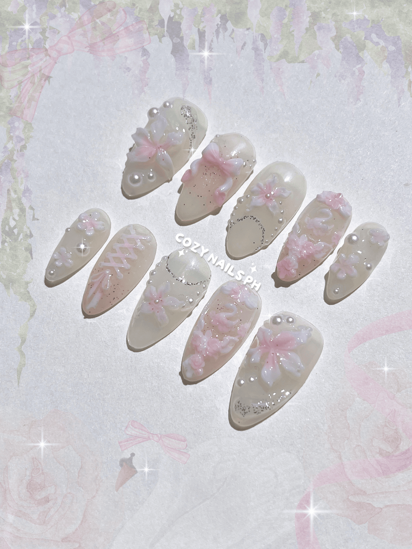 WONDER - color changing set, floral and romantic themed press-ons