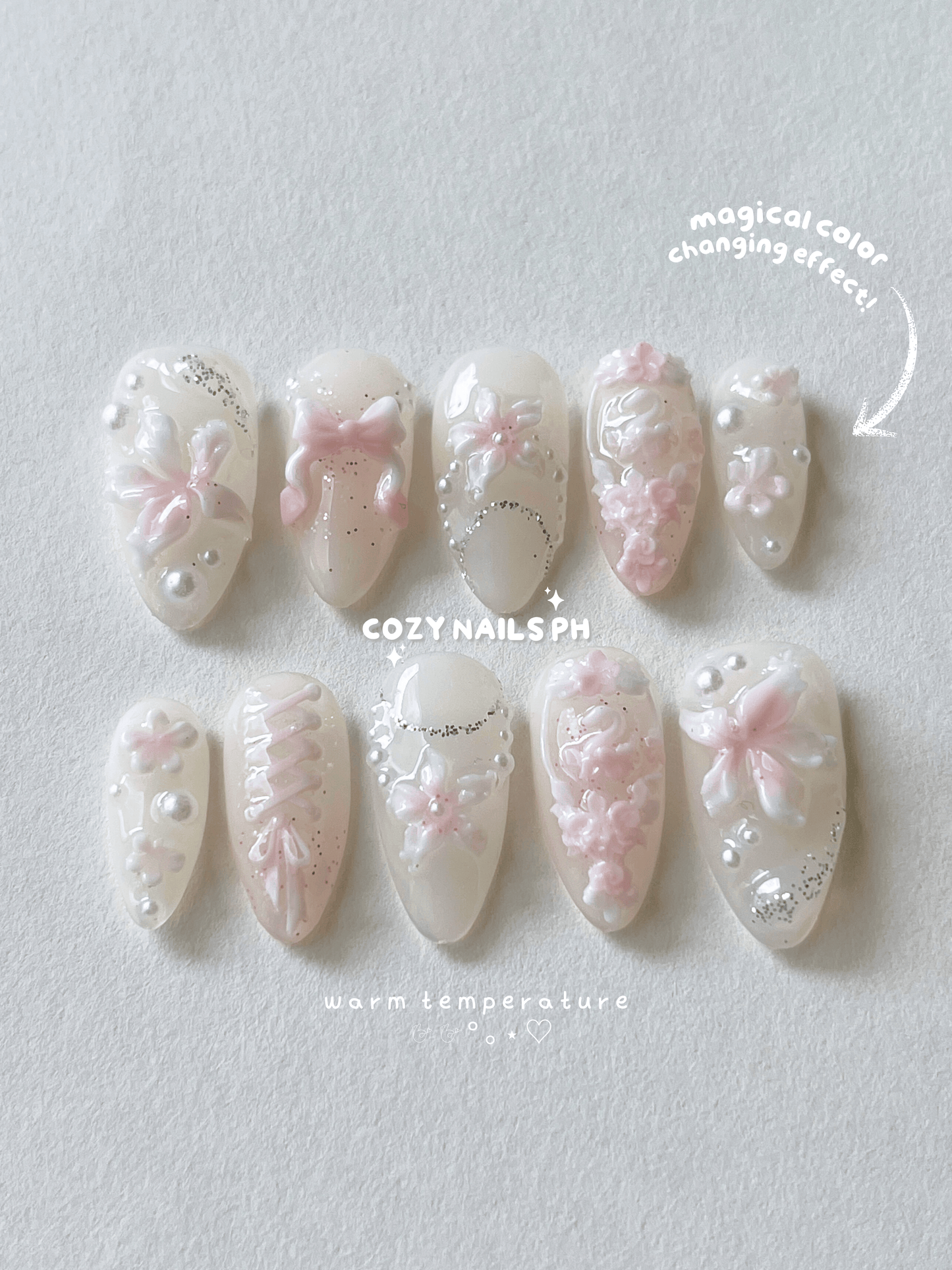 WONDER - color changing set, floral and romantic themed press-ons