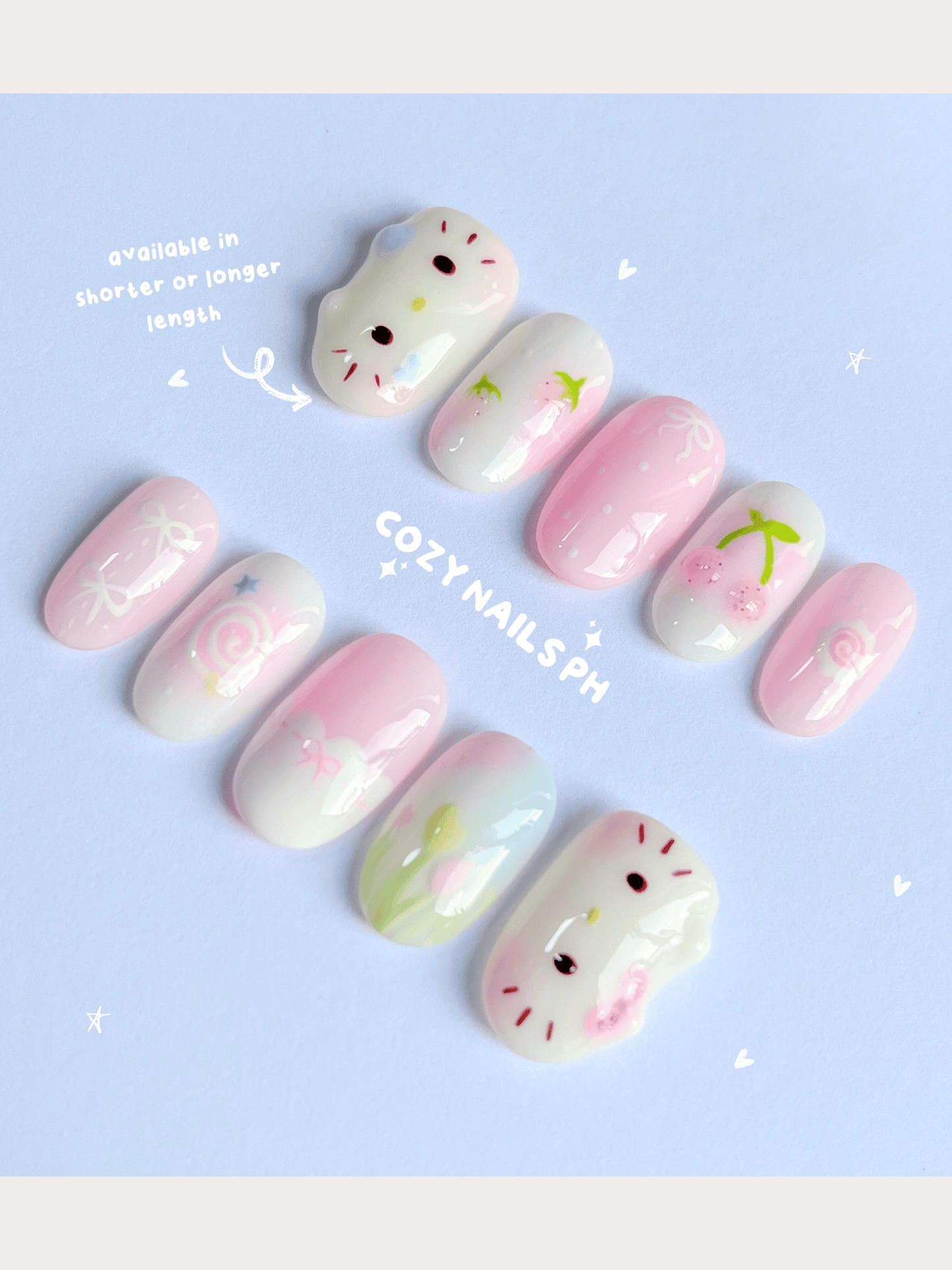 KITTY - kawaii viral thumb character design, kitten themed press-ons
